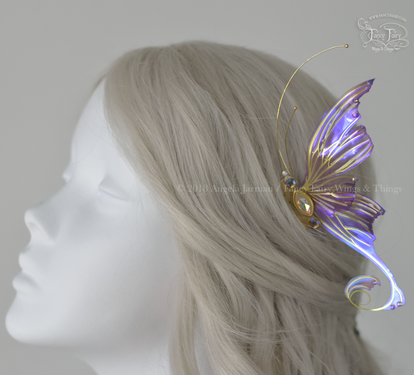 Aphrodite 3 and 1/2 inch Violet Rose Fairy Wing Hair Combs with Brass Veins