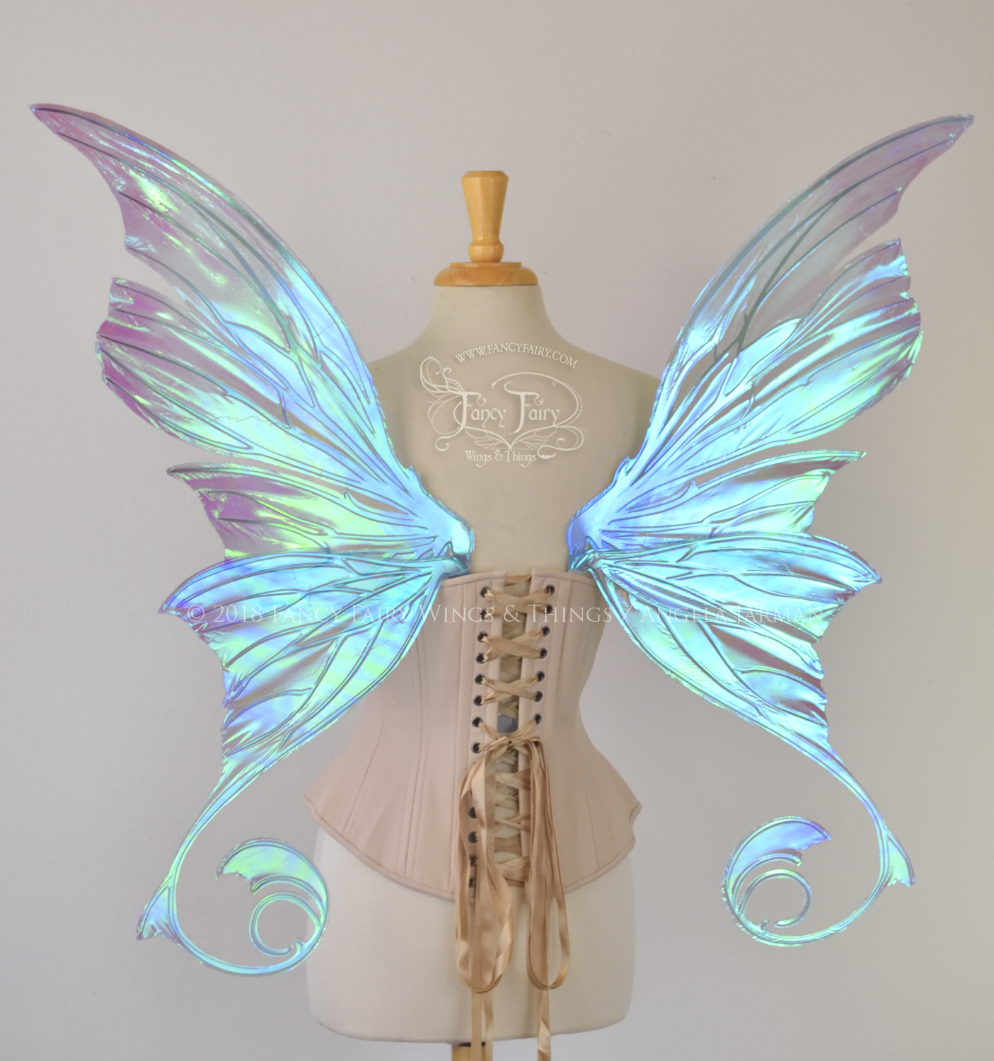 Aphrodite Painted Iridescent Fairy Wings in Ocean Dream with Chrome Silver Veins