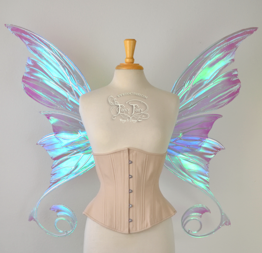 Aphrodite Painted Iridescent Fairy Wings in Ocean Dream with Chrome Silver Veins
