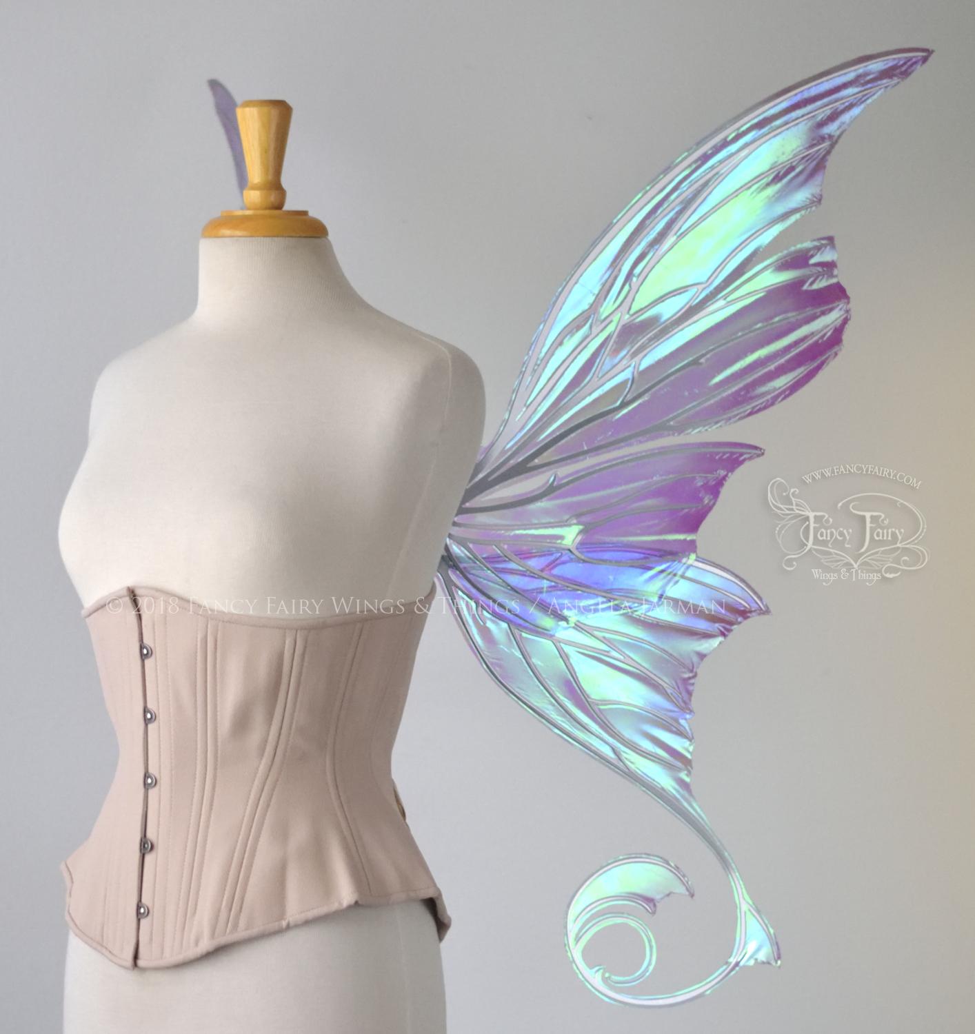 Aphrodite Painted Iridescent Fairy Wings in Ocean Dream with Chrome Silver Veins