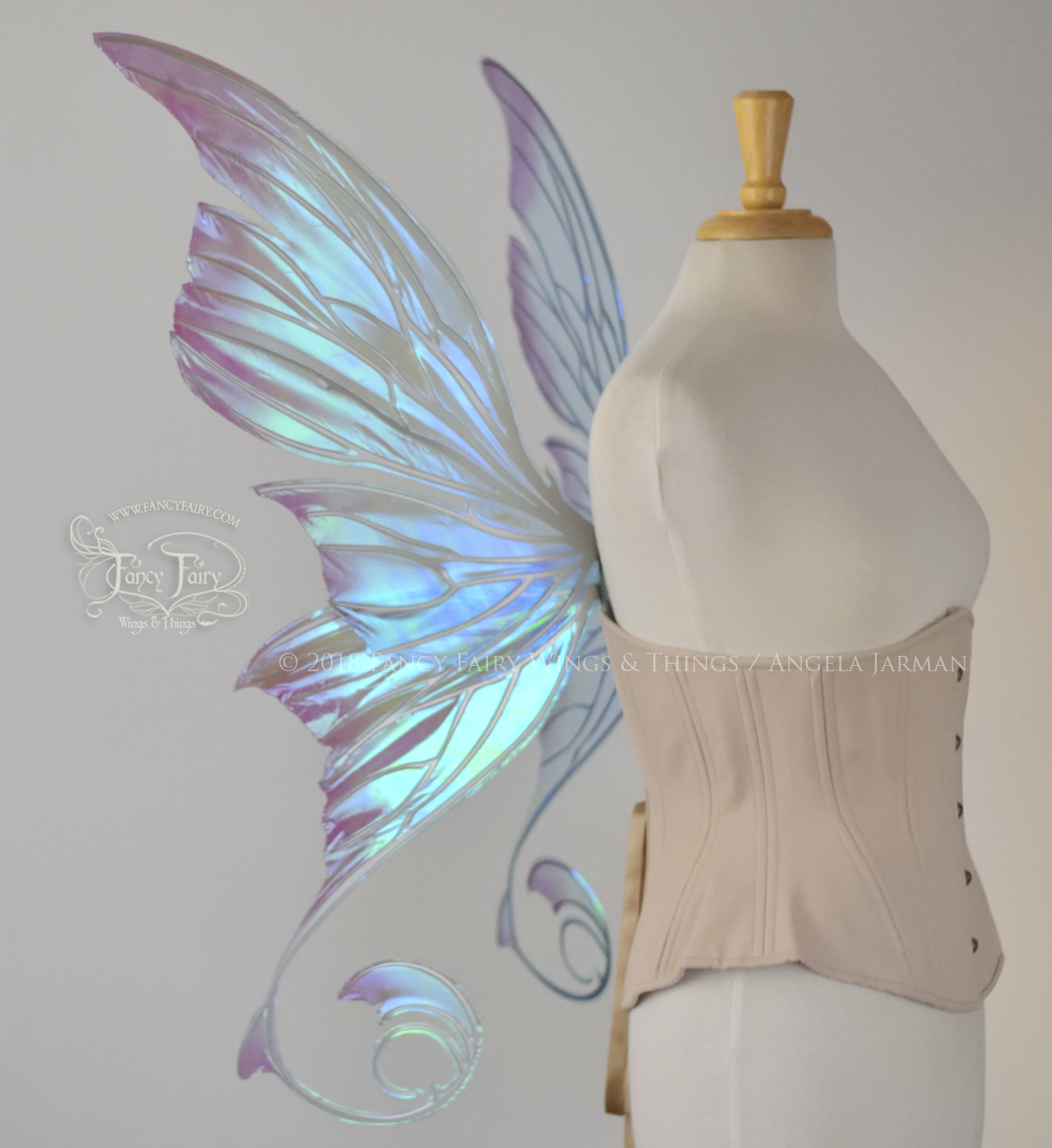 Aphrodite Painted Iridescent Fairy Wings in Ocean Dream with Chrome Silver Veins