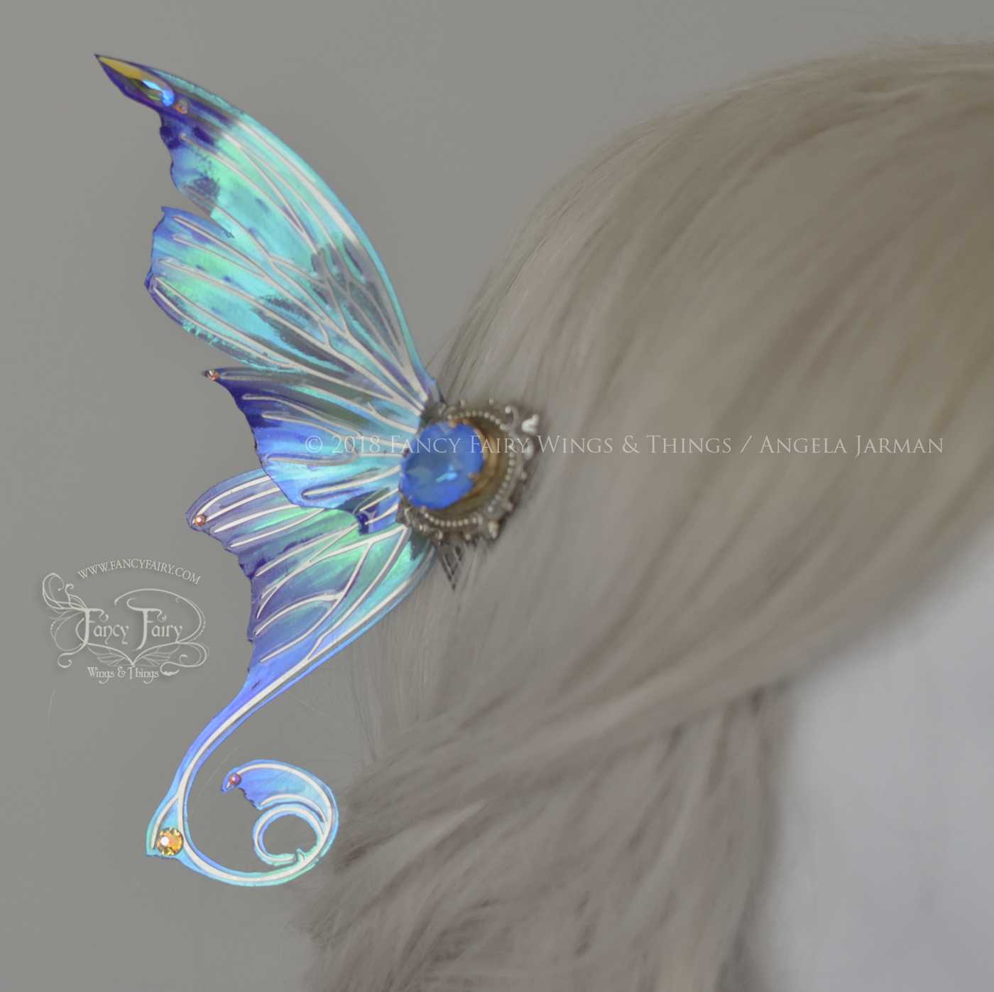Aphrodite 3 and 1/2 inch Oceanic Fairy Wing Hair Combs with Silver Veins