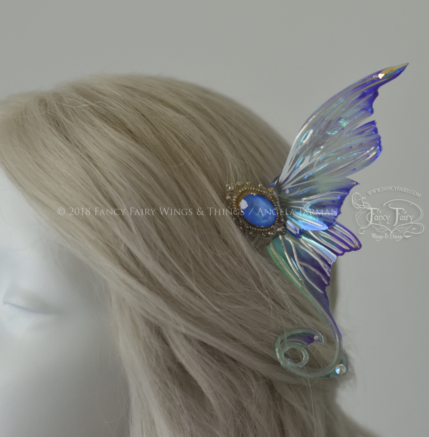 Aphrodite 3 and 1/2 inch Oceanic Fairy Wing Hair Combs with Silver Veins