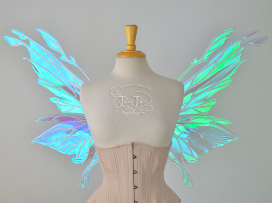 Goblin Princess New Convertible Iridescent Fairy Wings in Aquamarine with Pearl Veins