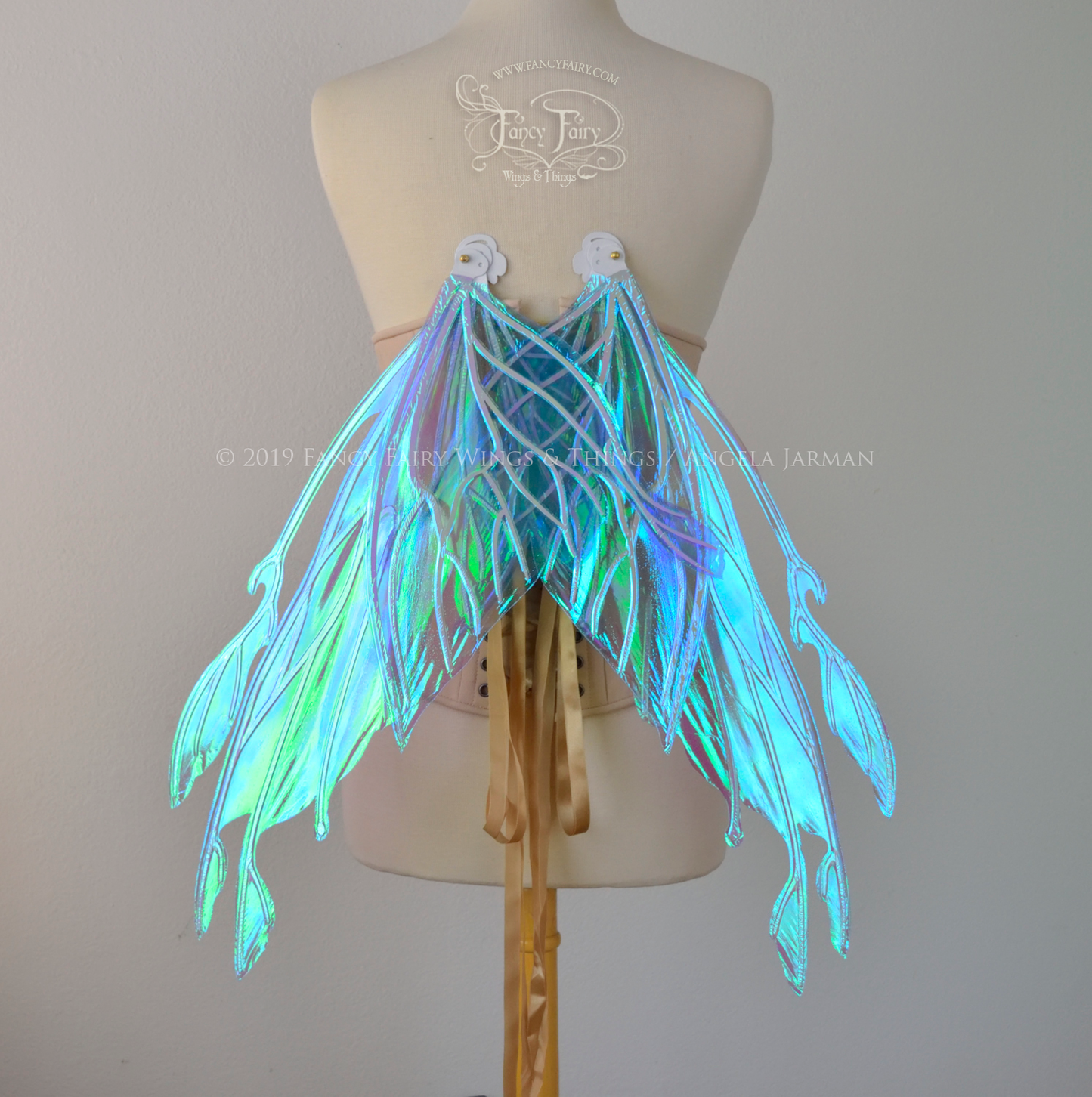 Goblin Princess New Convertible Iridescent Fairy Wings in Aquamarine with Pearl Veins