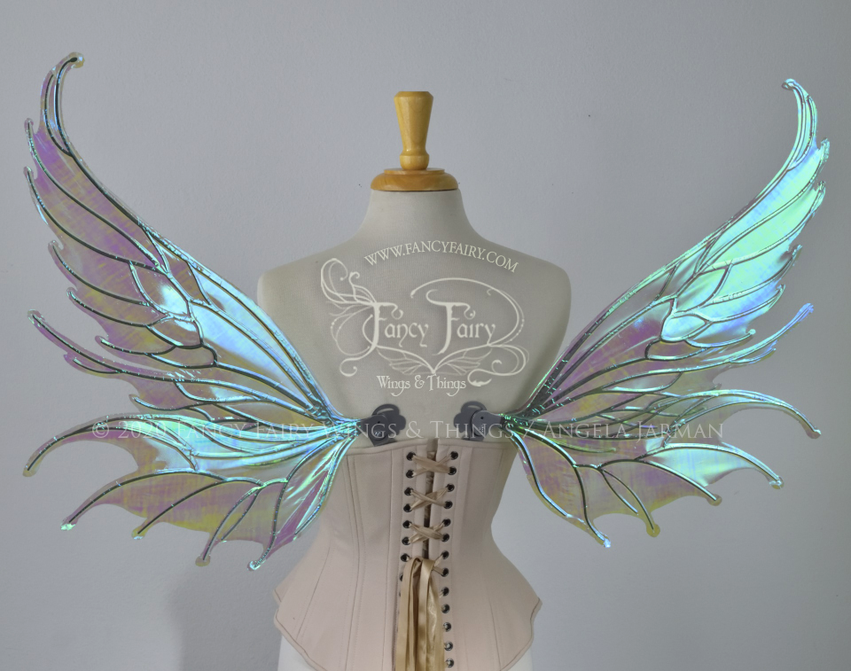 Aquatica Iridescent Convertible Fairy Wings in Absinthe with Silver veins