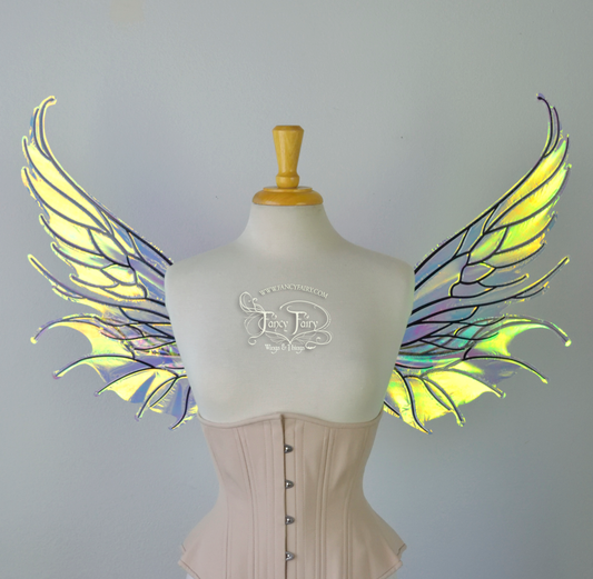 Aquatica Iridescent Convertible Fairy Wings in Clear Diamond Fire with Black veins