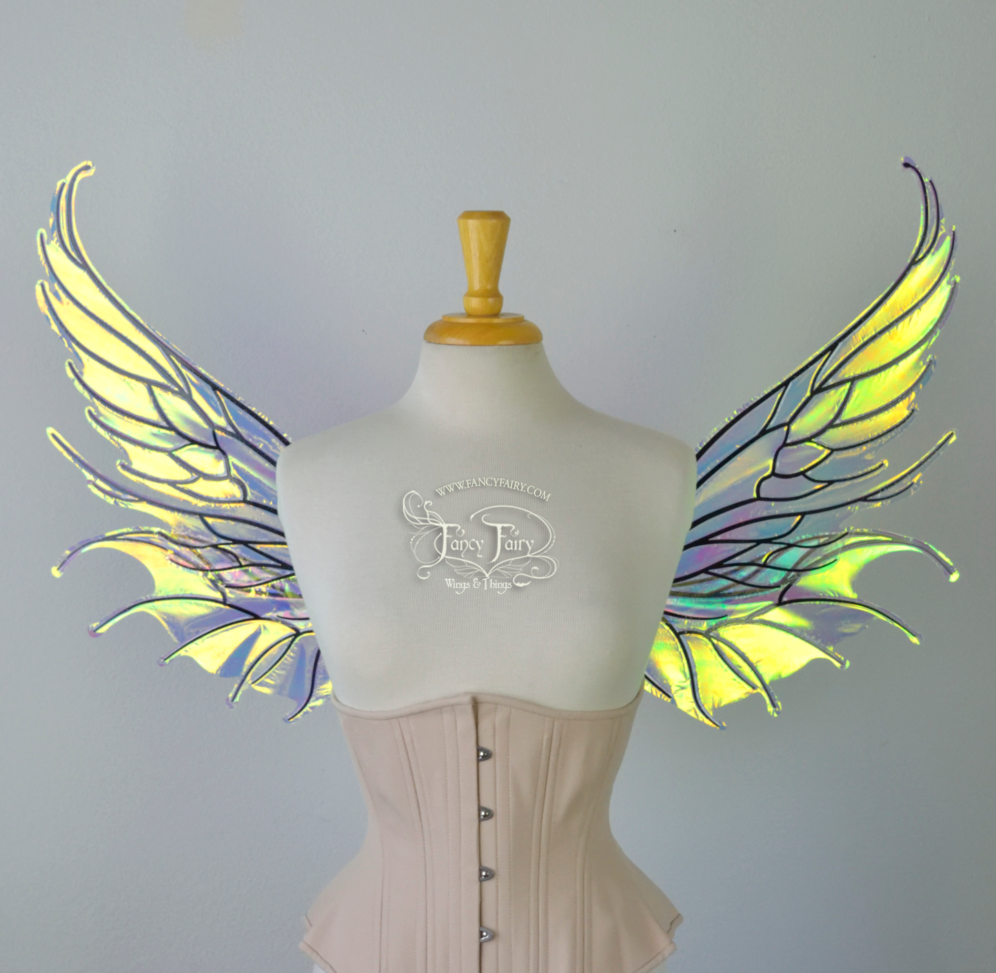 Aquatica Iridescent Convertible Fairy Wings in Clear Diamond Fire with Black veins