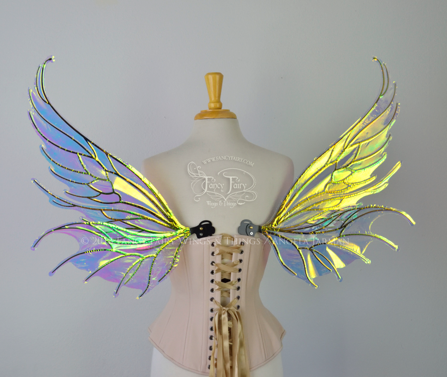 Aquatica Iridescent Convertible Fairy Wings in Clear Diamond Fire with Black veins