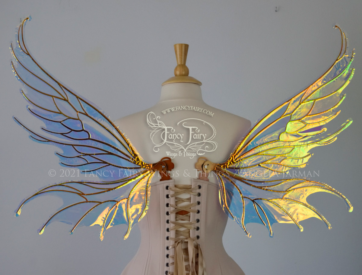 Aquatica Iridescent Convertible Fairy Wings in Clear Diamond Fire with copper veins