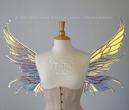 Aquatica Iridescent Convertible Fairy Wings in Clear Diamond Fire with copper veins