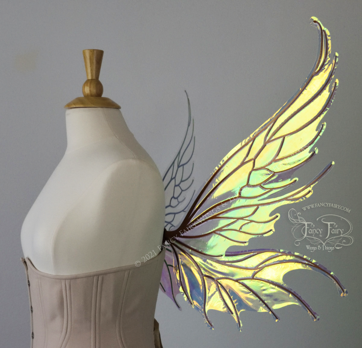 Aquatica Iridescent Convertible Fairy Wings in Clear Diamond Fire with copper veins