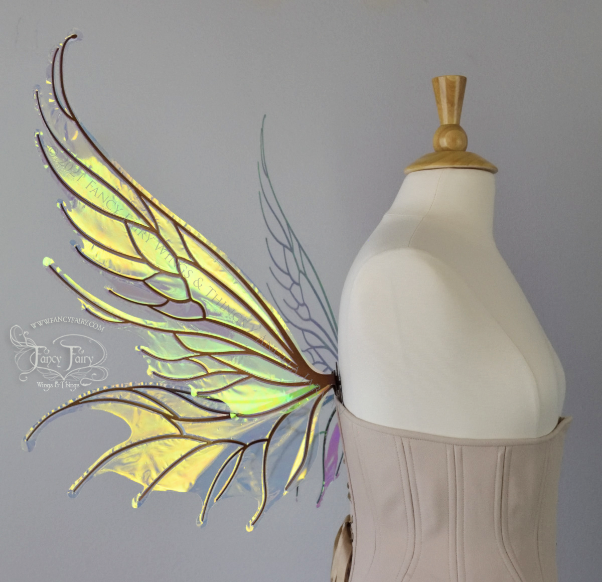 Aquatica Iridescent Convertible Fairy Wings in Clear Diamond Fire with copper veins