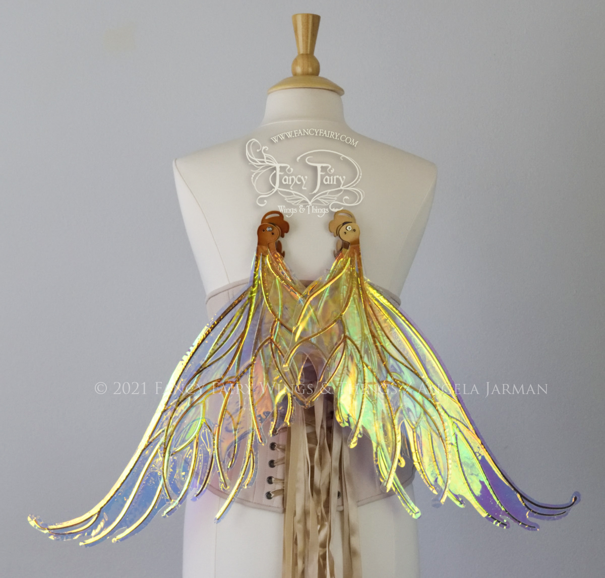 Aquatica Iridescent Convertible Fairy Wings in Clear Diamond Fire with copper veins