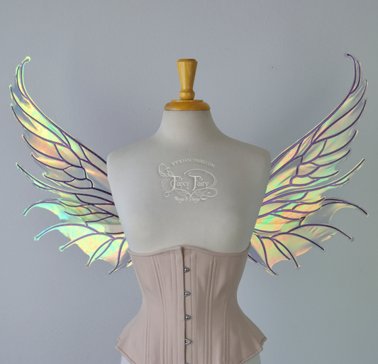 Aquatica Iridescent Convertible Fairy Wings in Patina with Chameleon Cherry Violet Glitter veins