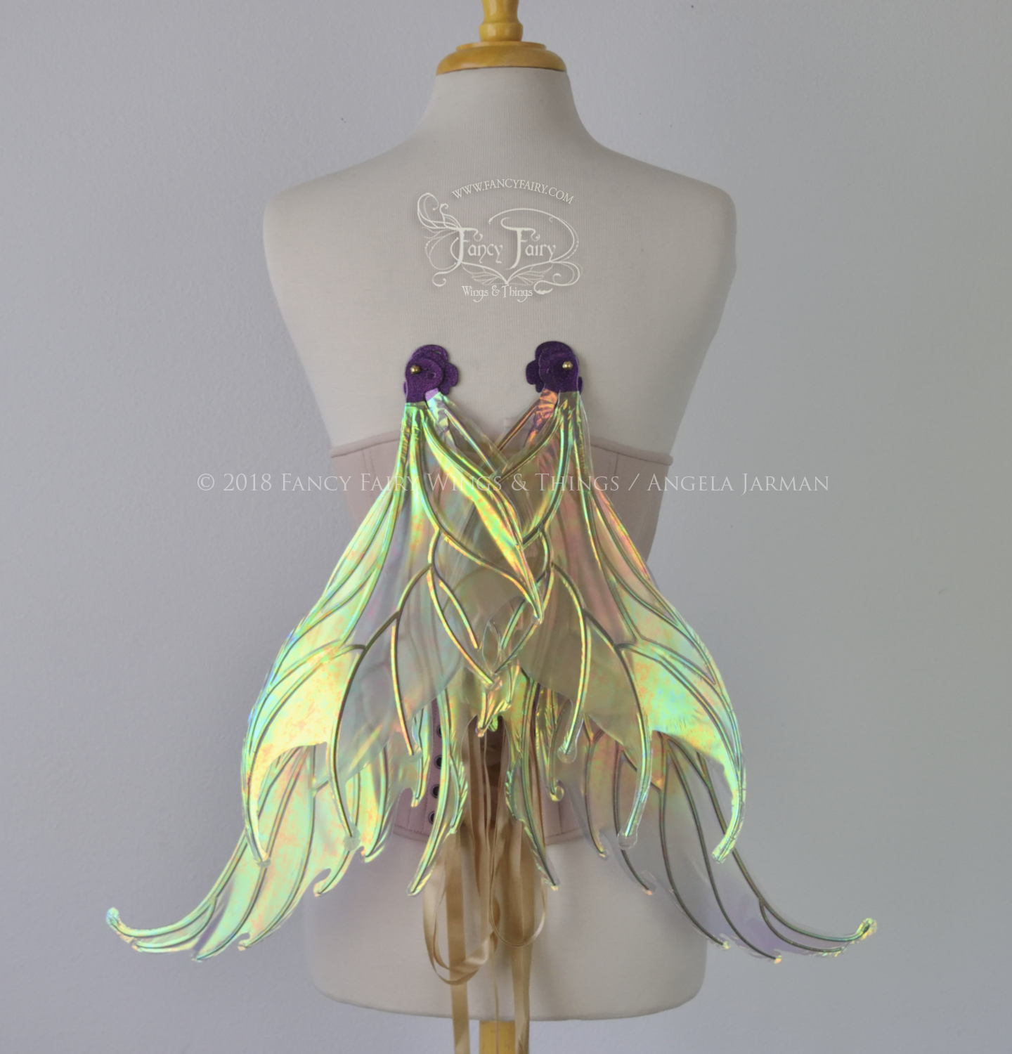 Aquatica Iridescent Convertible Fairy Wings in Patina with Chameleon Cherry Violet Glitter veins