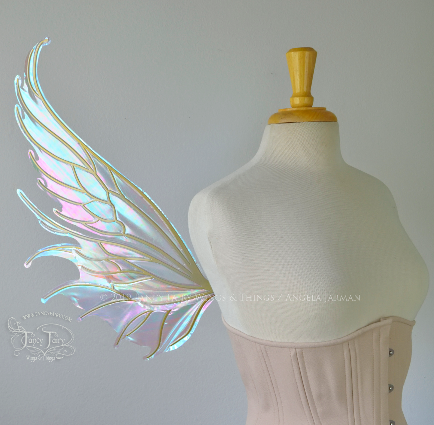 Aquatica Iridescent Convertible Fairy Wings in Opal with Candy Gold veins