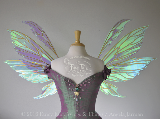 Aynia Iridescent Fairy Wings in Aquamarine Iridescent with Gold veins