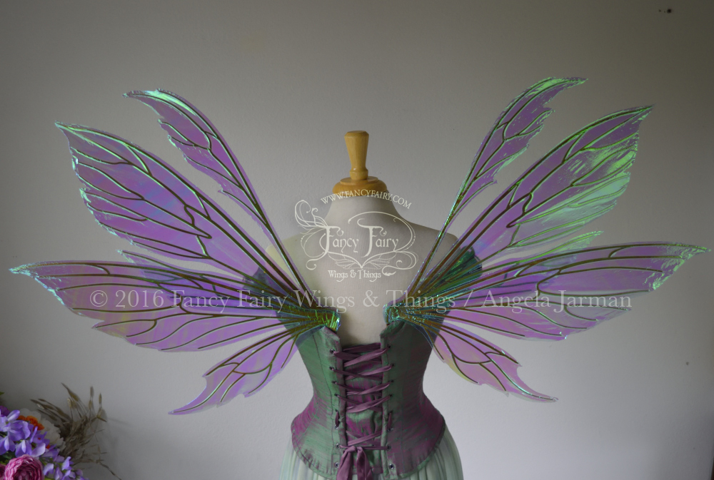 Aynia Iridescent Fairy Wings in Aquamarine Iridescent with Gold veins