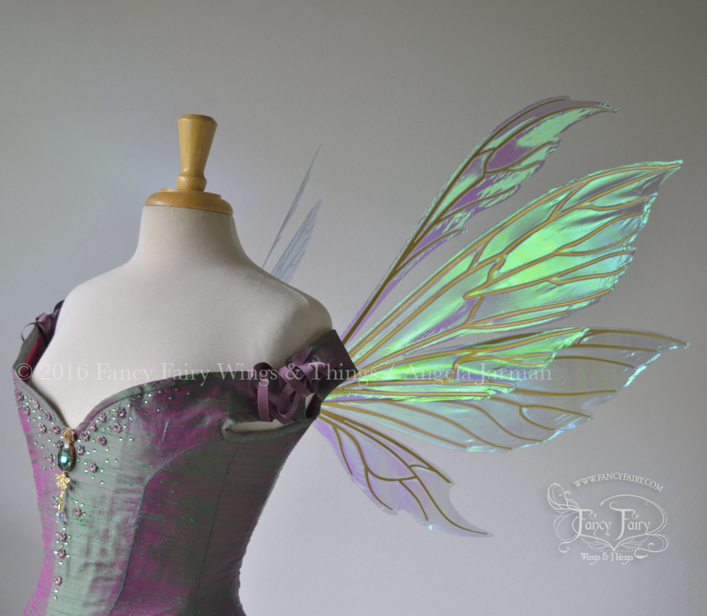 Aynia Iridescent Fairy Wings in Aquamarine Iridescent with Gold veins