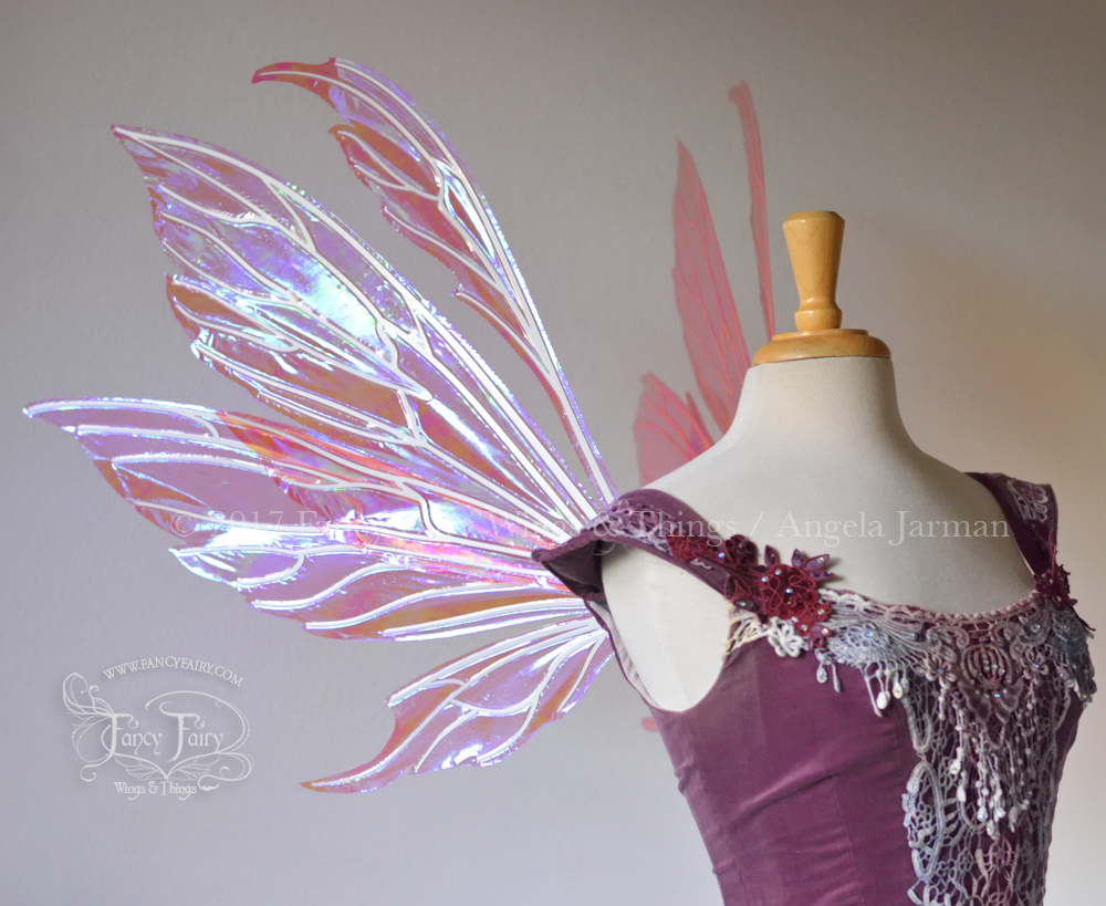 Aynia Iridescent Fairy Wings in Berry Iridescent with Pearl veins