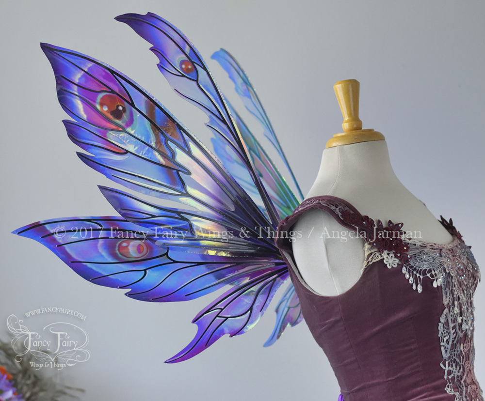 Aynia Painted Iridescent Fairy Wings in Blues, Blacks and Reds