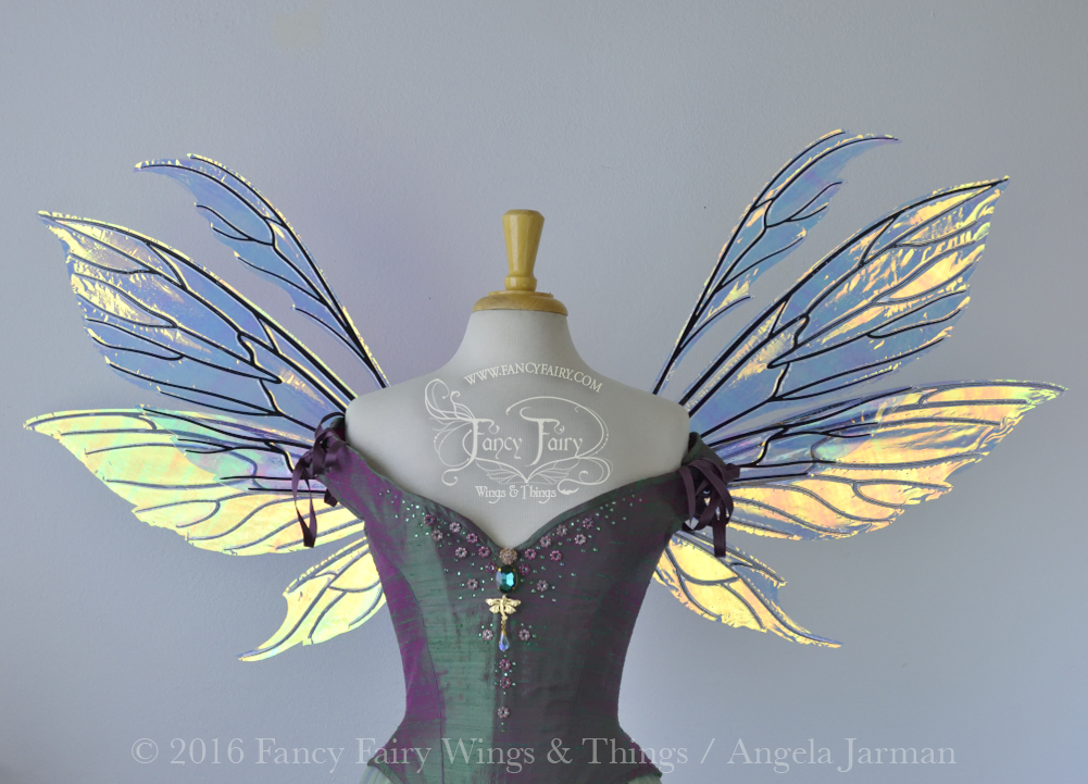 Aynia Iridescent Fairy Wings in Diamond Fire Iridescent with Black veins