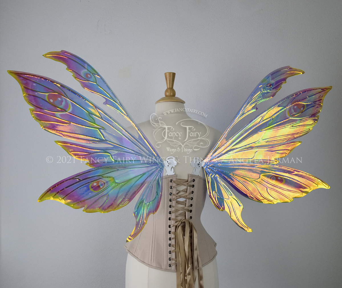 Aynia "Electric Rainbow" Painted Convertible Iridescent Fairy Wings with White Veins