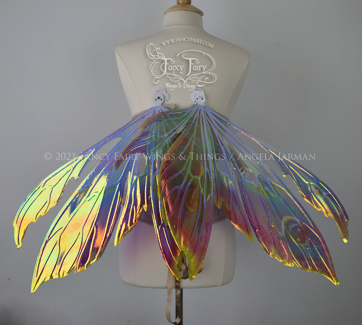 Aynia "Electric Rainbow" Painted Convertible Iridescent Fairy Wings with White Veins