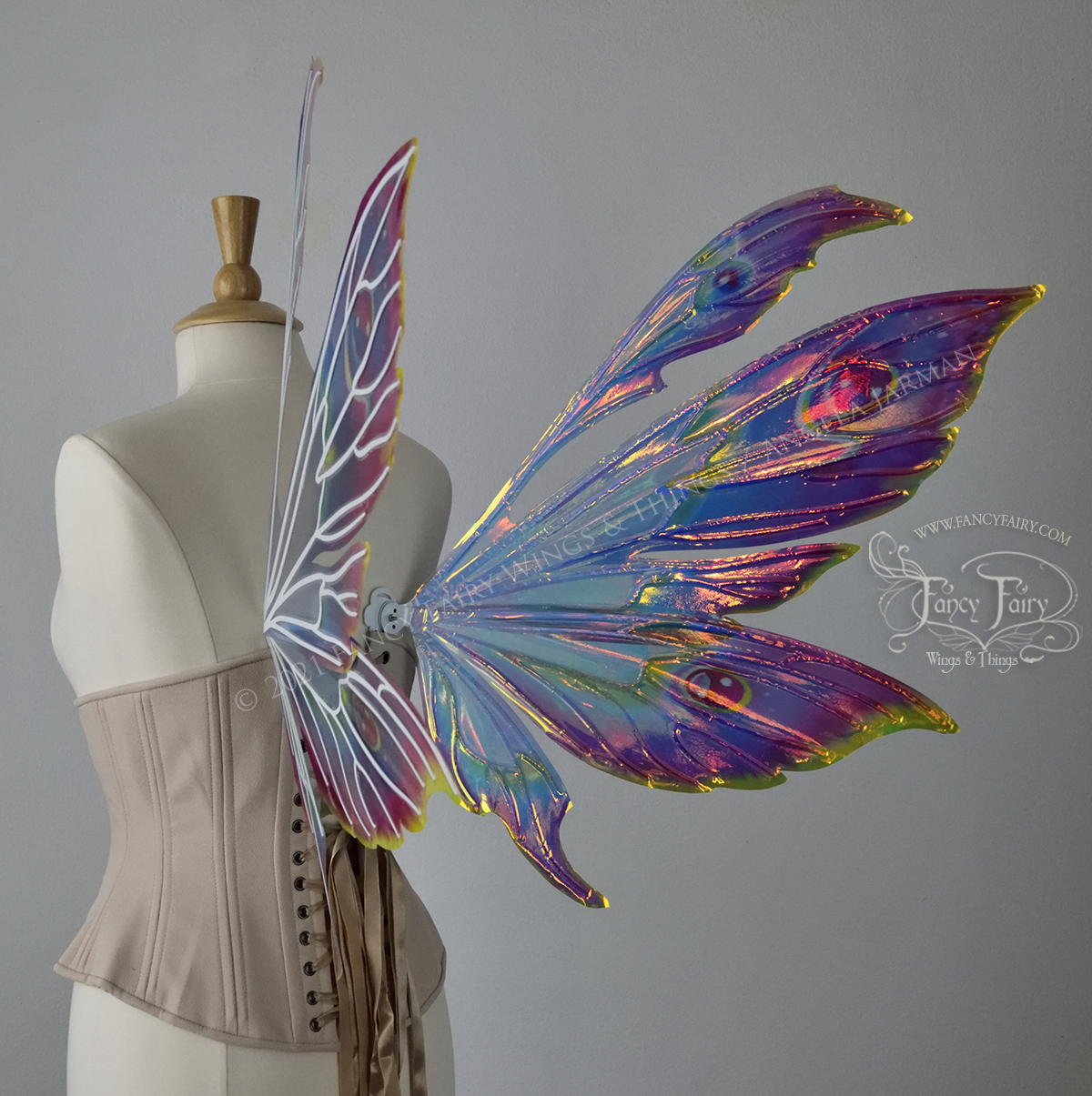 Aynia "Electric Rainbow" Painted Convertible Iridescent Fairy Wings with White Veins