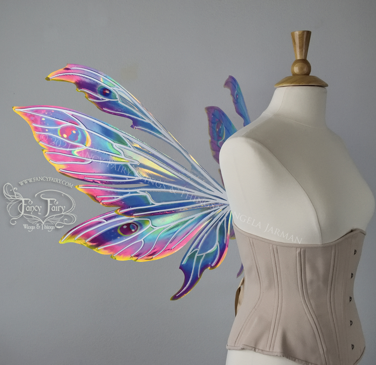 Aynia "Electric Rainbow" Painted Convertible Iridescent Fairy Wings with White Veins