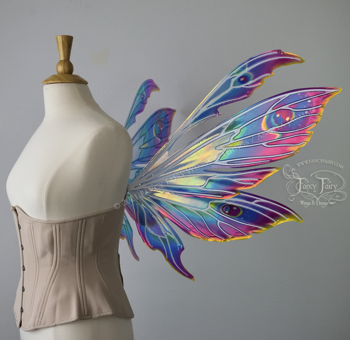 Aynia "Electric Rainbow" Painted Convertible Iridescent Fairy Wings with White Veins