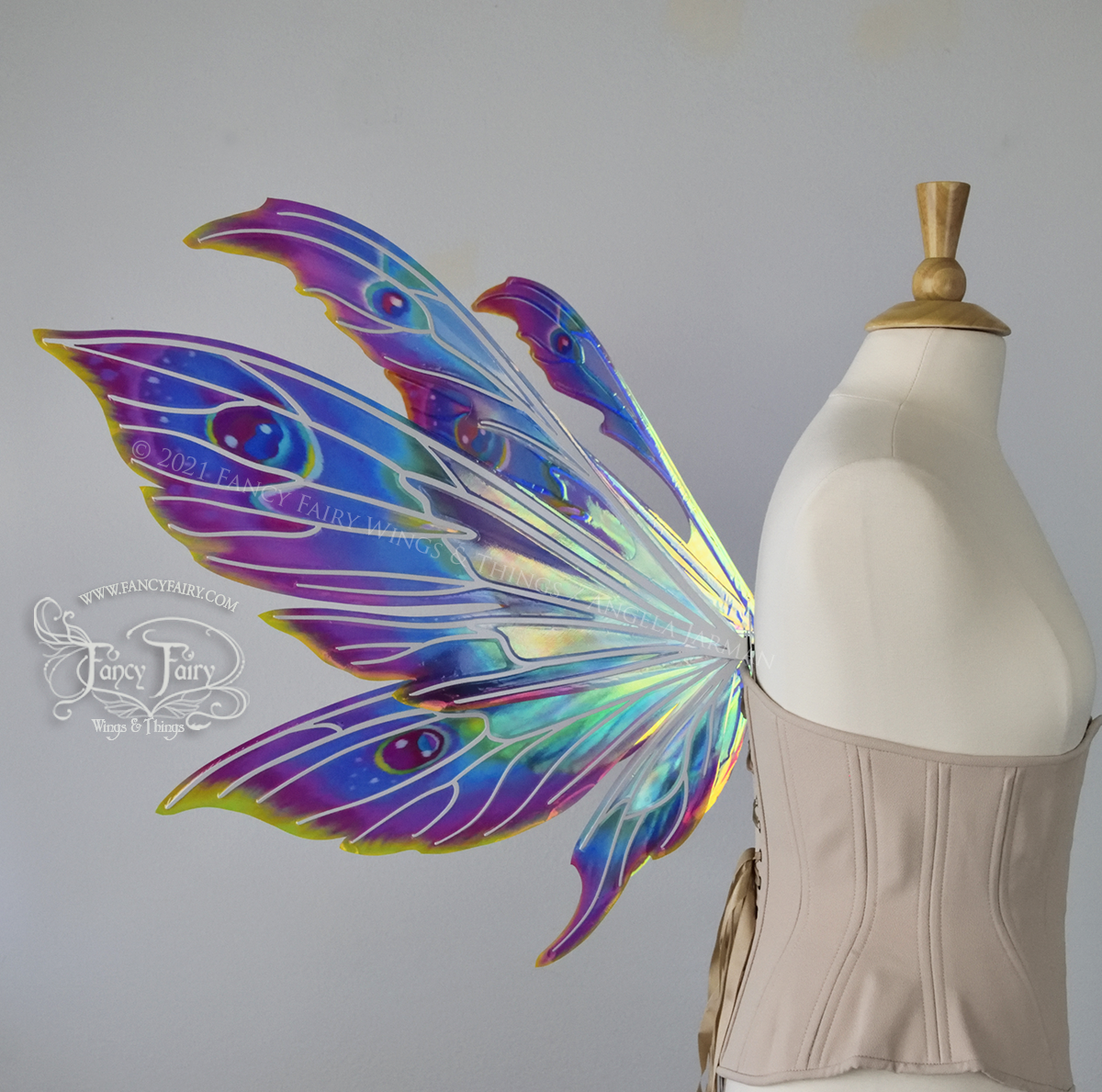 Aynia "Electric Rainbow" Painted Convertible Iridescent Fairy Wings with White Veins