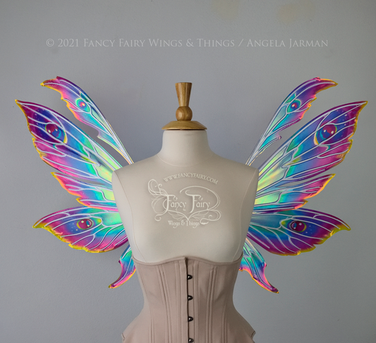 Aynia "Electric Rainbow" Painted Convertible Iridescent Fairy Wings with White Veins