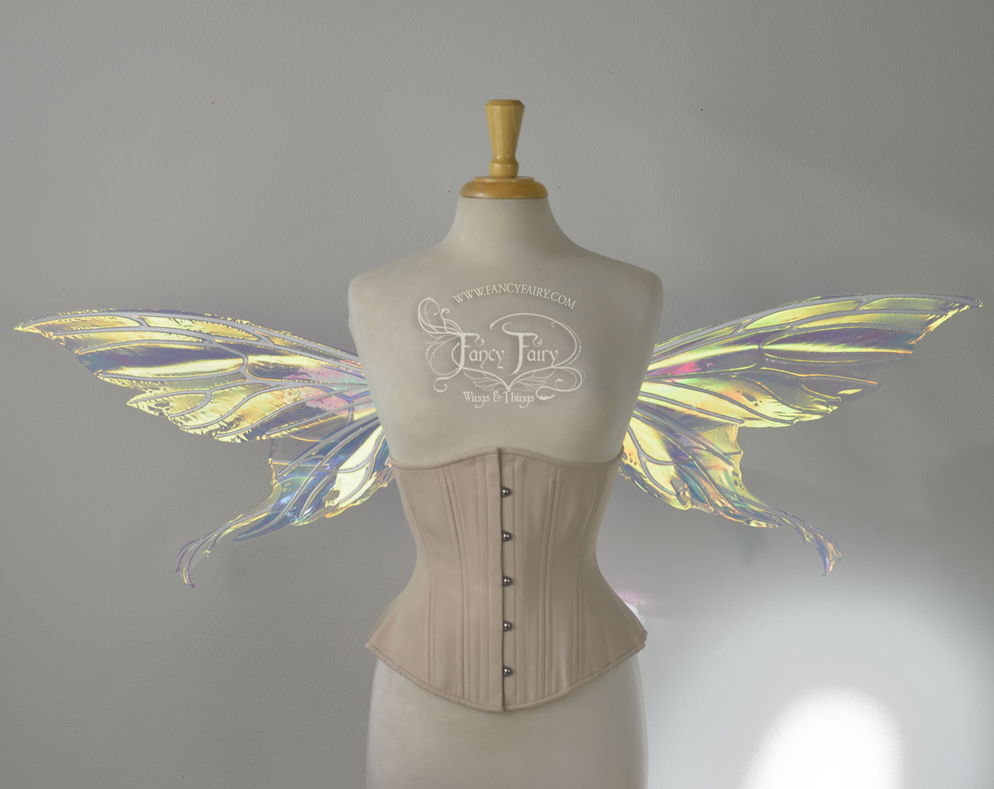 Aynia / Morgana Hybrid Iridescent Fairy Wings in Clear Diamond Fire with Pearl veins