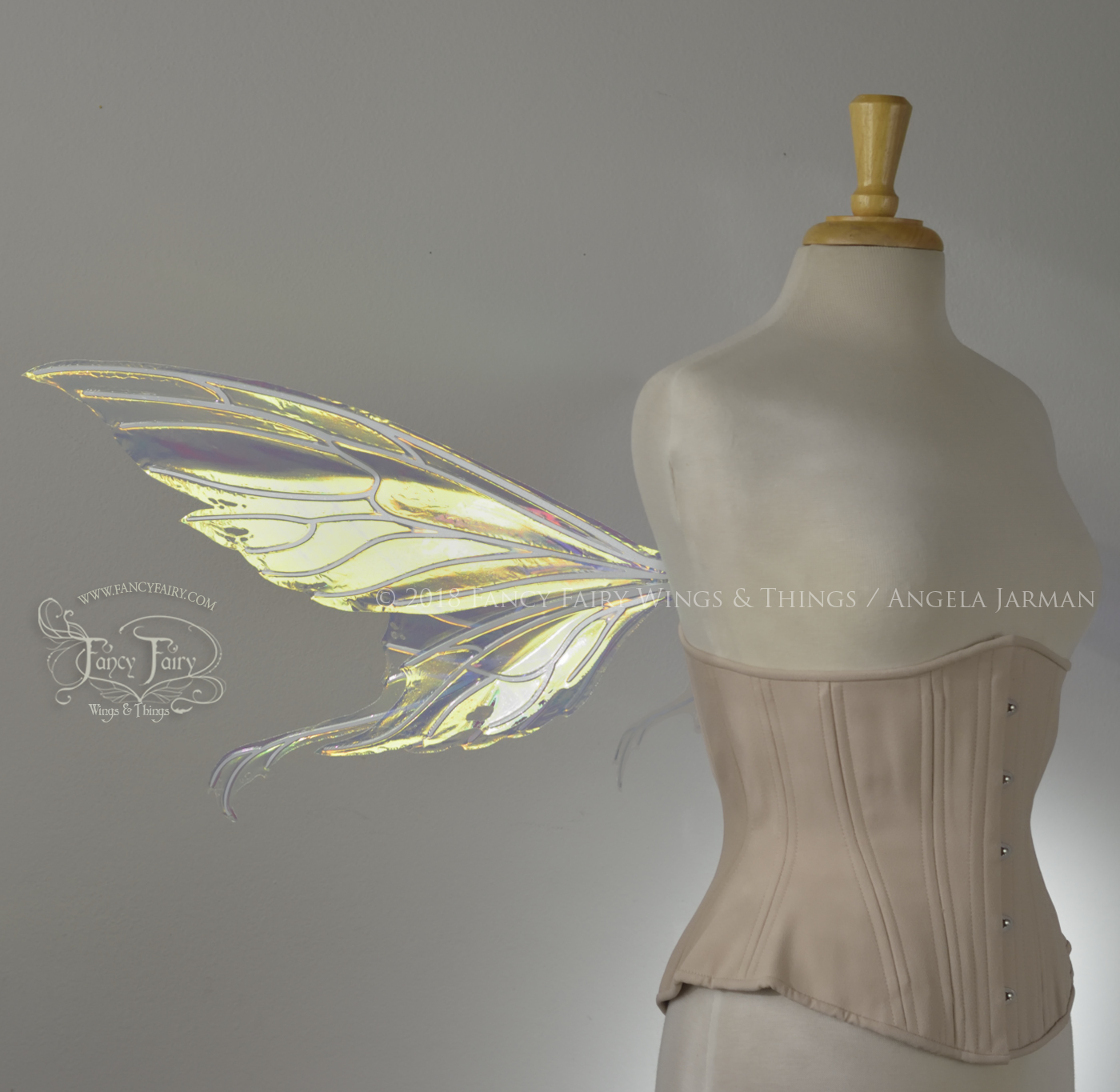 Aynia / Morgana Hybrid Iridescent Fairy Wings in Clear Diamond Fire with Pearl veins