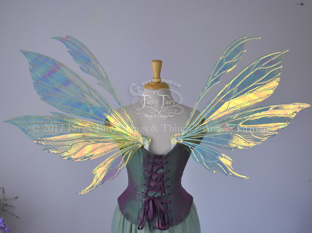 Aynia Iridescent Fairy Wings in Neon Yellow Iridescent with Ombre Green and White veins