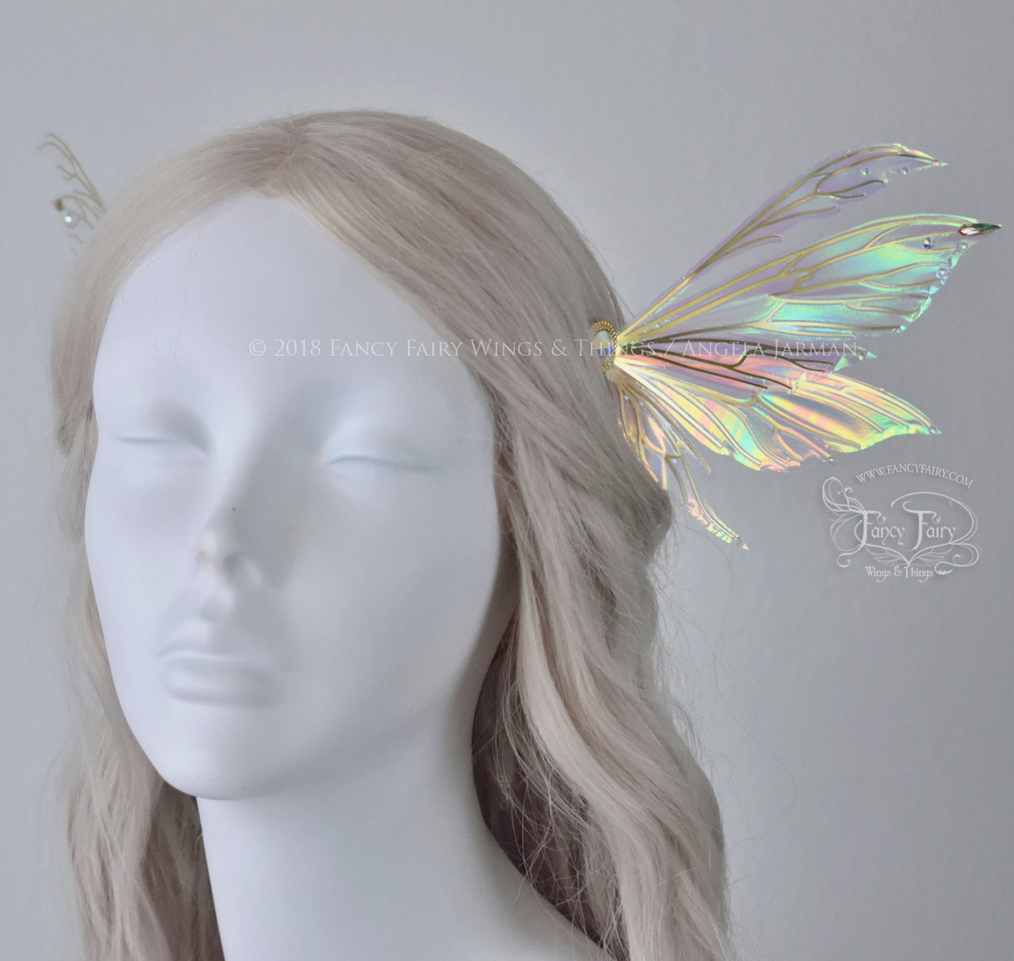 Aynia 5 inch Fairy Wings Hair Pins in Iridescent Satin White with Brass Veins