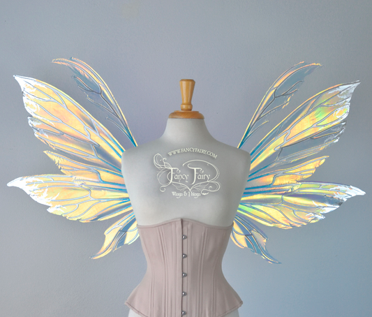 Aynia Iridescent Fairy Wings with Blue and Chrome Veins and Silver Foil 'frost'