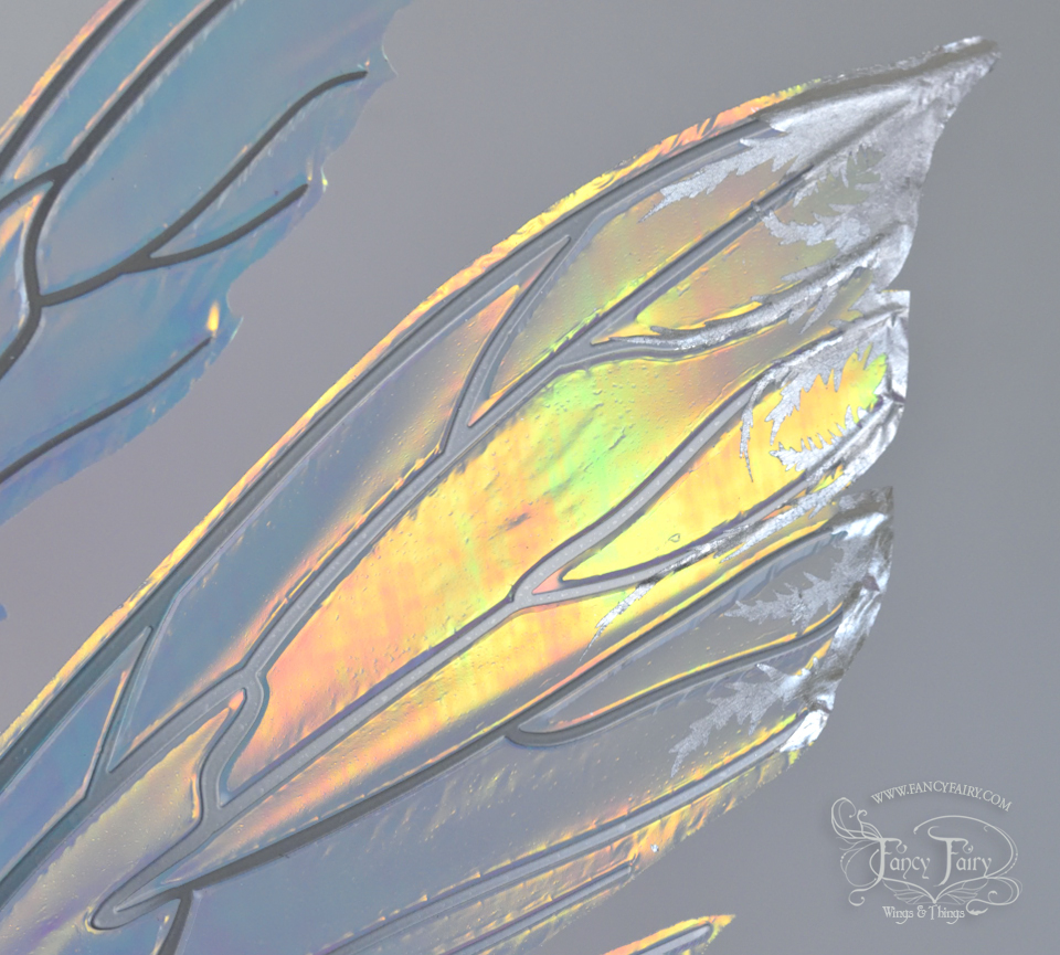 Aynia Iridescent Fairy Wings with Blue and Chrome Veins and Silver Foil 'frost'