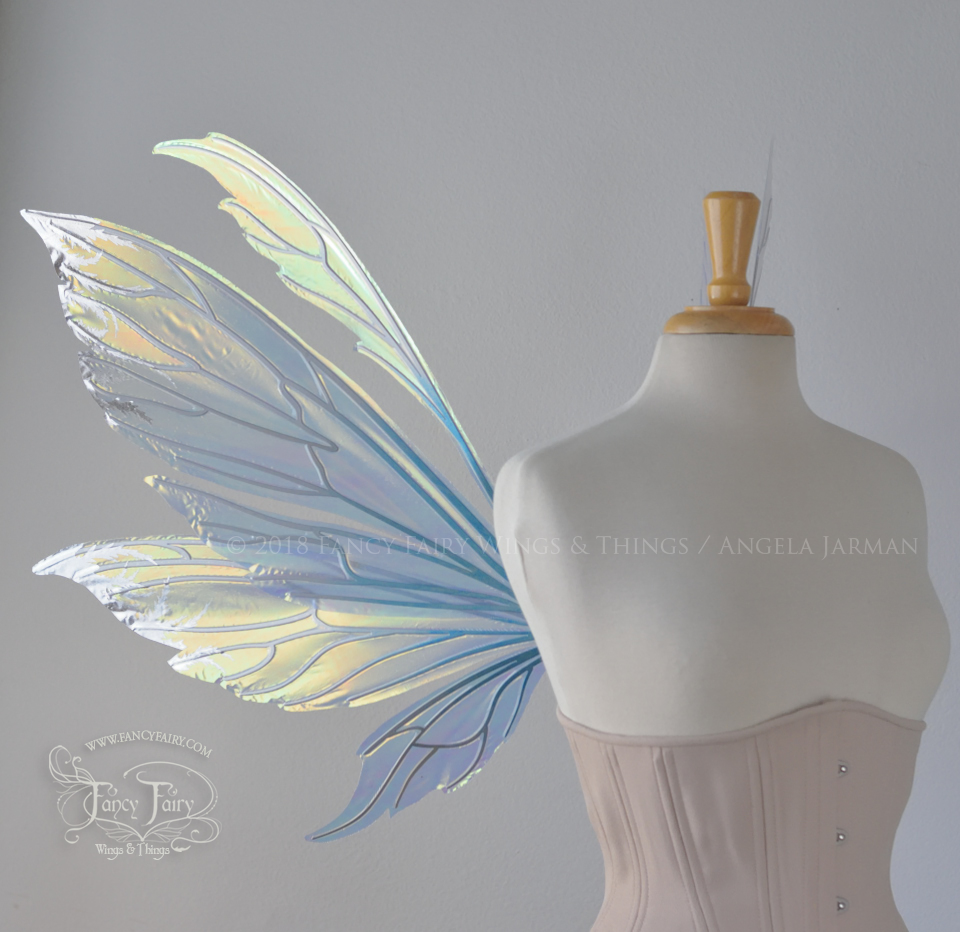 Aynia Iridescent Fairy Wings with Blue and Chrome Veins and Silver Foil 'frost'