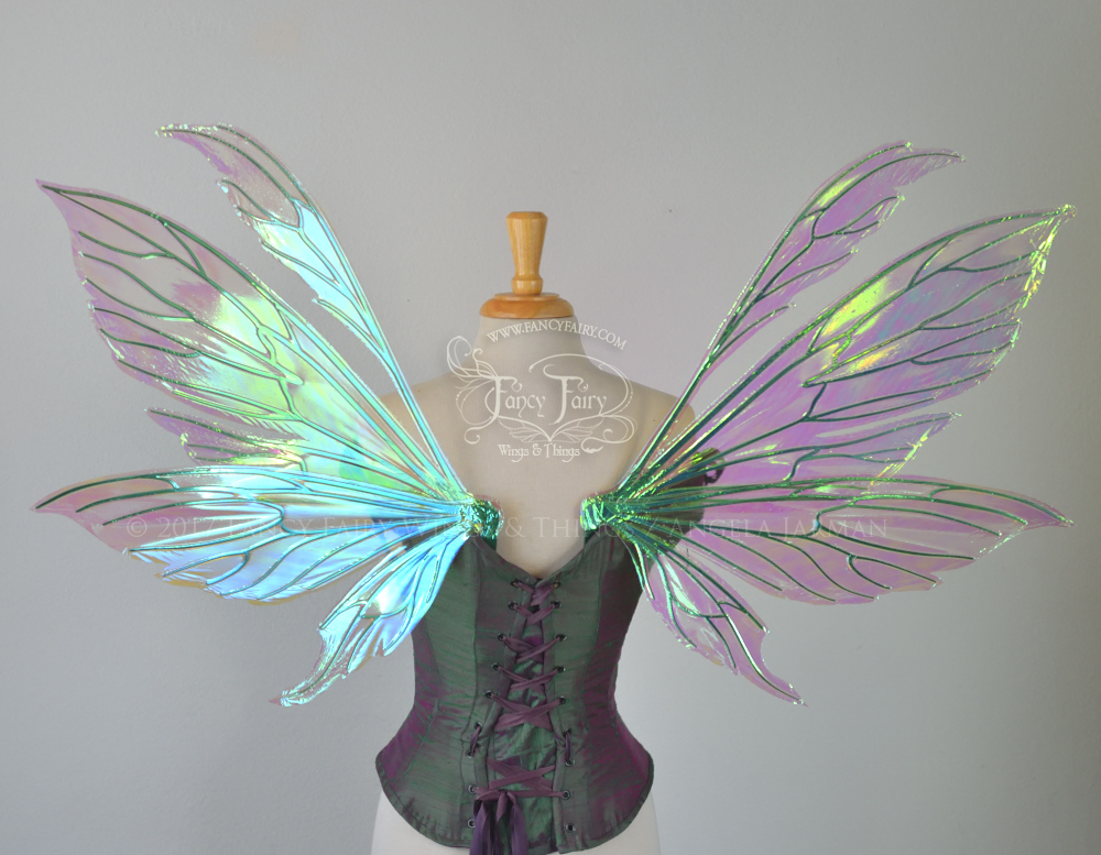 Aynia Iridescent Fairy Wings in Ocean Sunrise Iridescent with Green veins