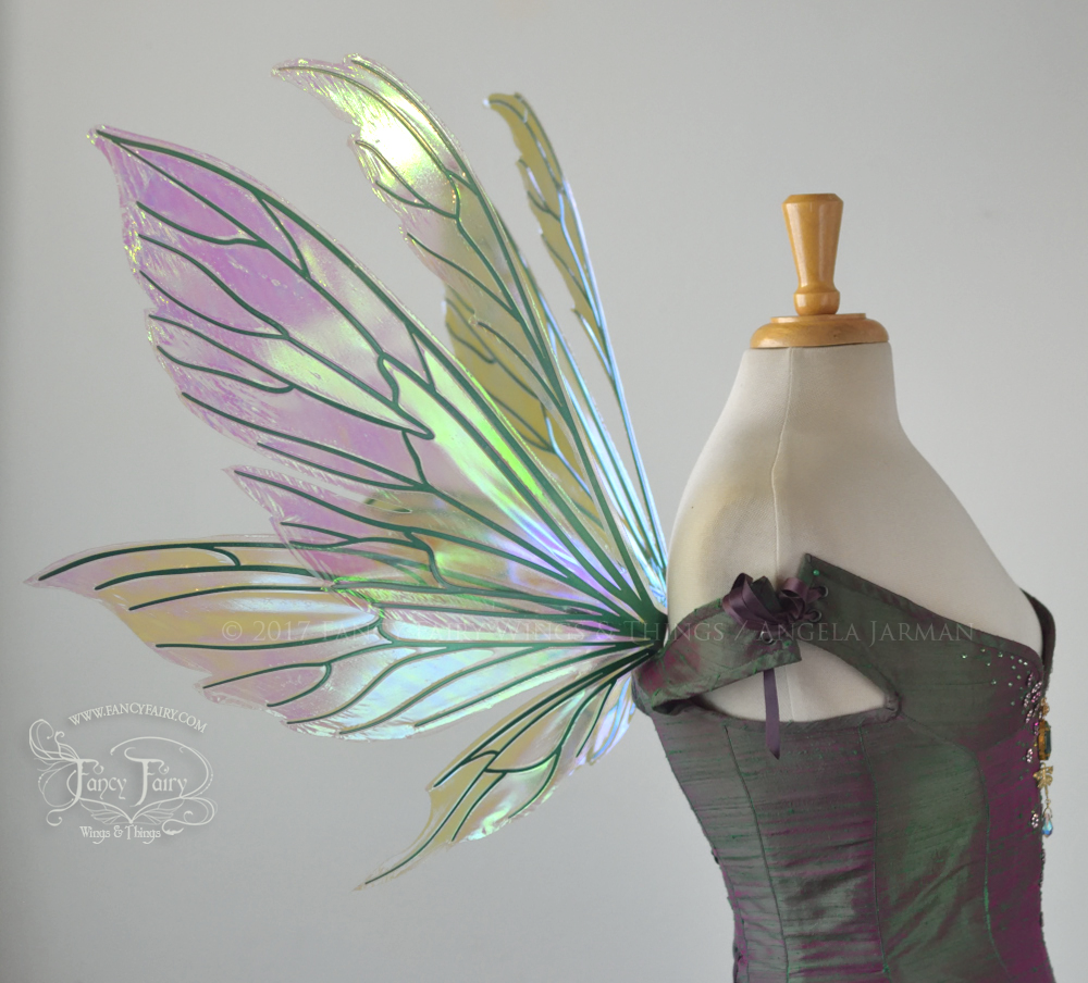 Aynia Iridescent Fairy Wings in Ocean Sunrise Iridescent with Green veins