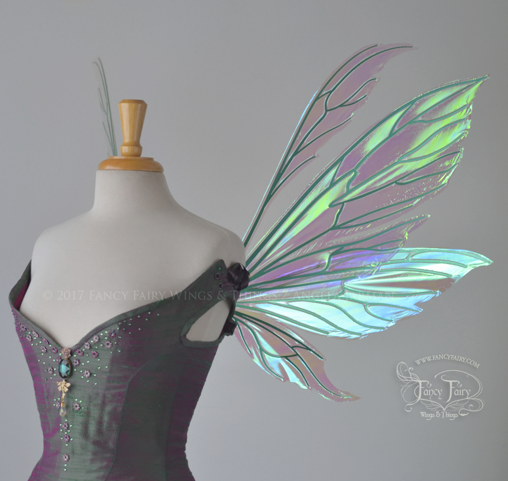 Aynia Iridescent Fairy Wings in Ocean Sunrise Iridescent with Green veins