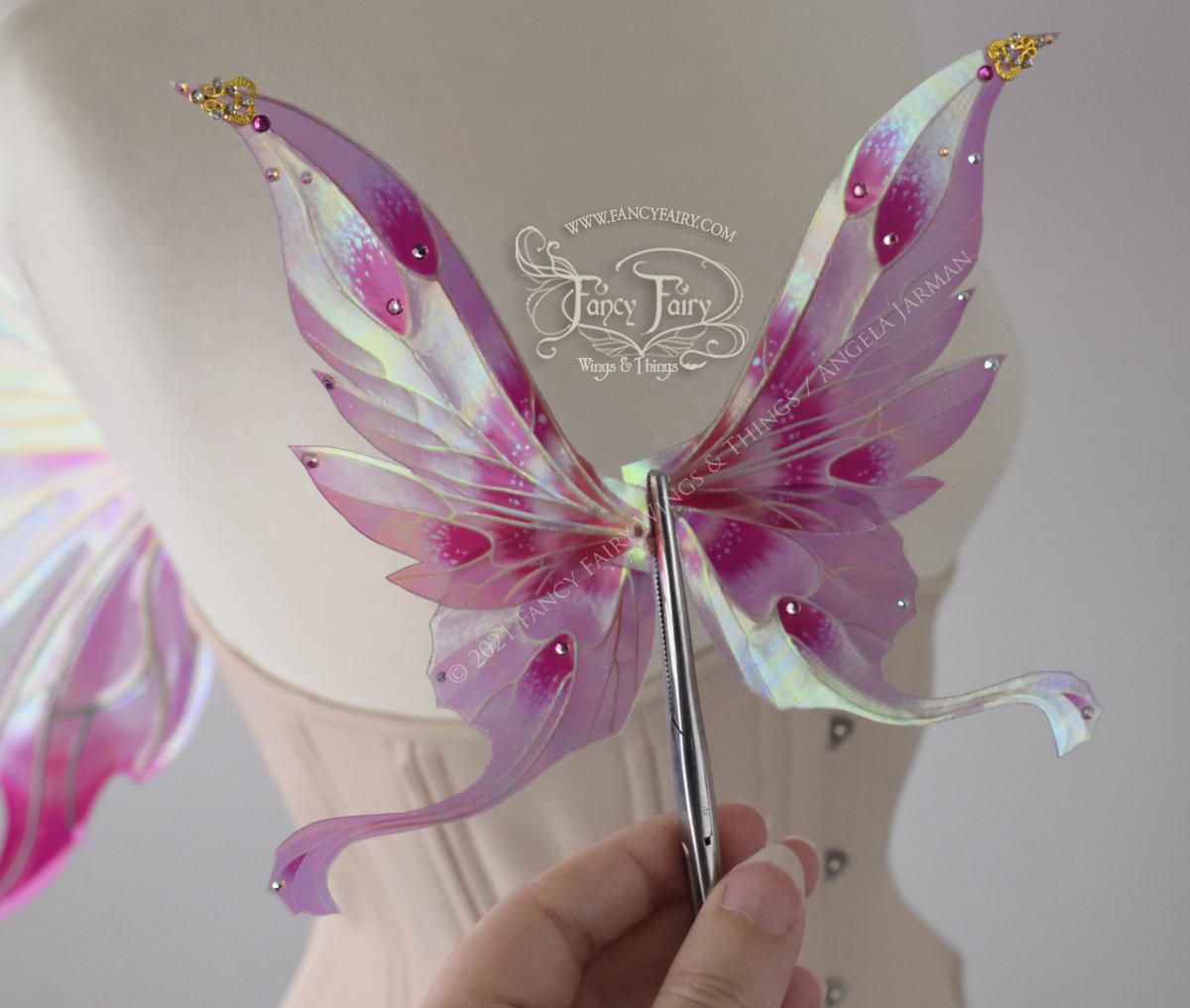 Aynia "Valentine" Painted Convertible Iridescent Fairy Wings with Gold Veins & Mini Wings