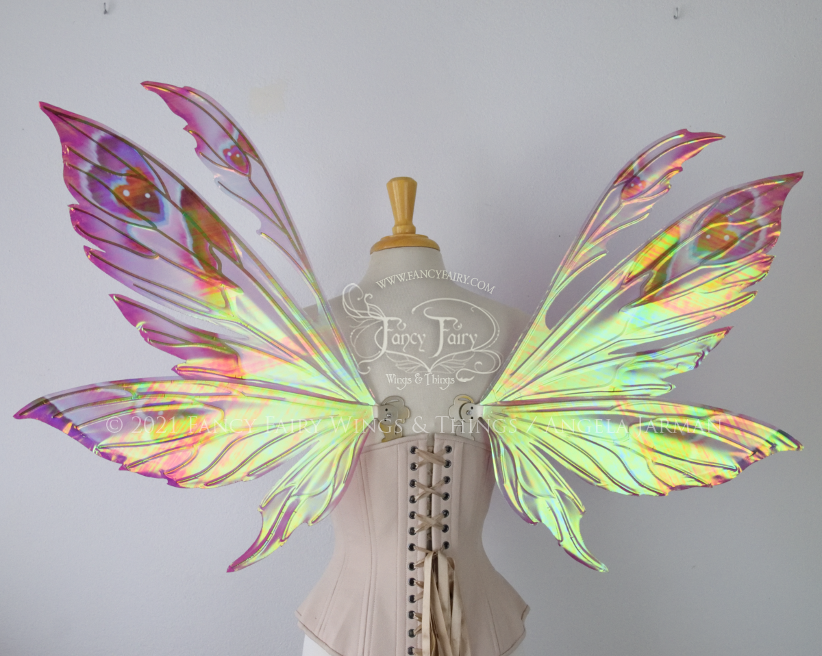 Aynia "Valentine" Painted Convertible Iridescent Fairy Wings with Gold Veins & Mini Wings