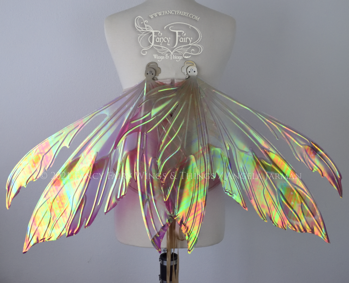 Aynia "Valentine" Painted Convertible Iridescent Fairy Wings with Gold Veins & Mini Wings