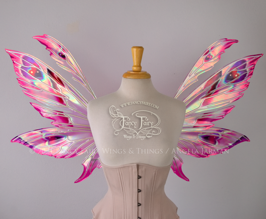 Aynia "Valentine" Painted Convertible Iridescent Fairy Wings with Gold Veins & Mini Wings