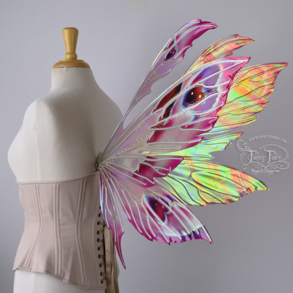 Aynia "Valentine" Painted Convertible Iridescent Fairy Wings with Gold Veins & Mini Wings