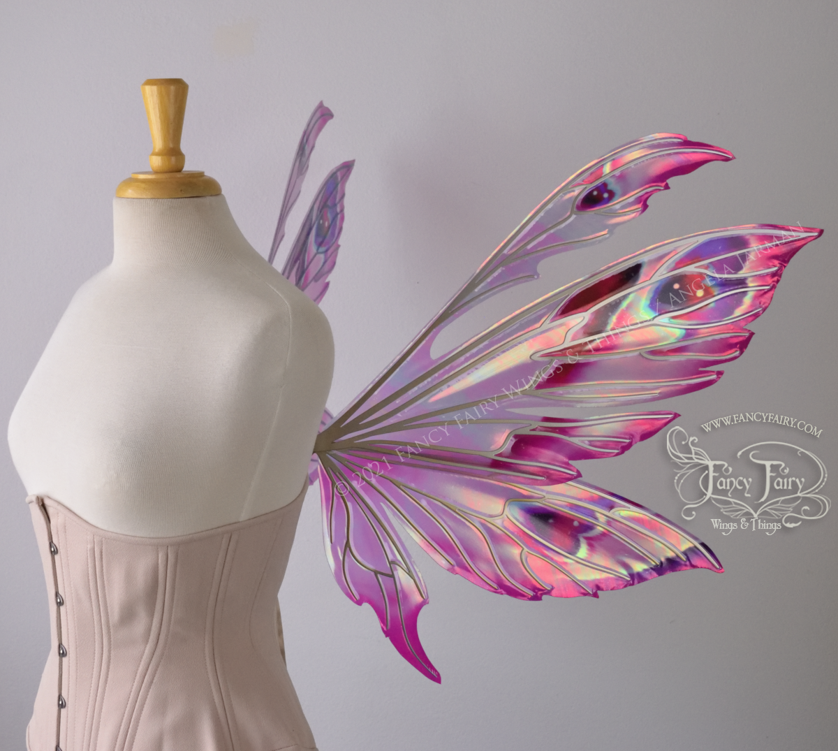 Aynia "Valentine" Painted Convertible Iridescent Fairy Wings with Gold Veins & Mini Wings